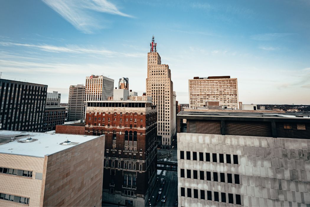 Picture of city skyline team building